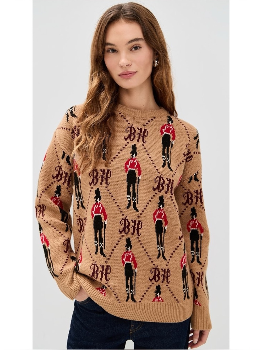 NWT Lingua Franca Bowery Boy Jacquard Crewneck Sweater - Small